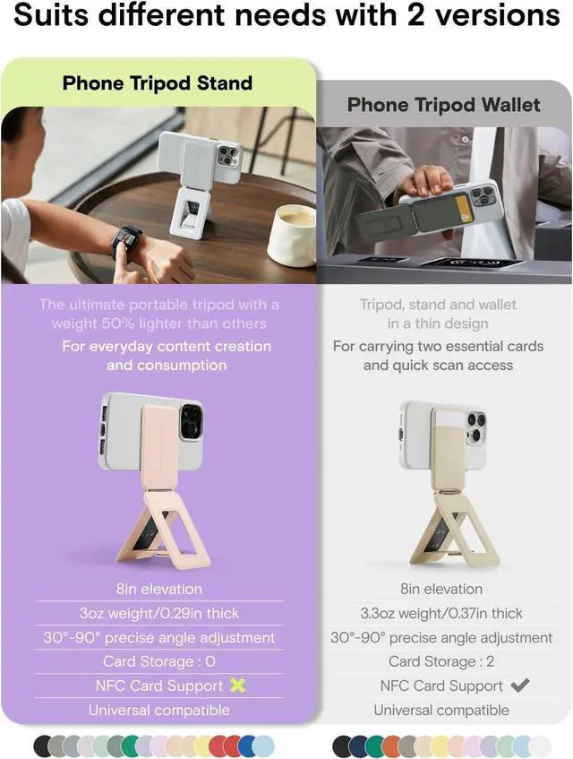 Alt view image 2 of 7 - MOFT Phone Tripod Stand Selfie Stick for iPhone, Multi-Angles iPhone Stand, Lightweight & Portable Phone Holder, Strong Magnets, MOVAS Vegan Leather, Travel Essentials, Seafoam (Without Card Slot)