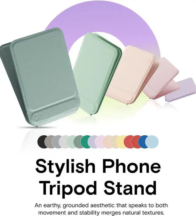 Alt view image 7 of 7 - MOFT Phone Tripod Stand Selfie Stick for iPhone, Multi-Angles iPhone Stand, Lightweight & Portable Phone Holder, Strong Magnets, MOVAS Vegan Leather, Travel Essentials, Seafoam (Without Card Slot)