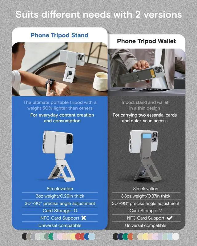 Alt view image 2 of 7 - MOFT Phone Tripod Stand Selfie Stick for iPhone, Multi-Angles iPhone Stand, Lightweight & Portable Phone Holder, Strong Magnets, MOVAS Vegan Leather, Travel Essentials, Misty Cove (Without Card Slot)