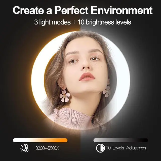 Alt view image 2 of 6 - EMART 10" Ring Light with 55" Extendable Tripod Stands and Phone Holder, Dimmable LED Circle Round Light for Selfie Camera Photography/Makeup/YouTube Video/Vlogging/Live Streaming