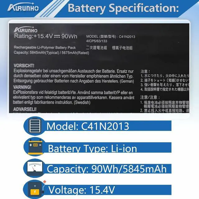Alt view image 2 of 7 - C41N2013 C41N2013-1 90Wh Laptop Battery Replacement for Asus TUF Gaming A15 FA507 A17 FA707 ROG Strix G513 G713 Scar G533 G733 Zephyrus GA502 GA503 S17 GX703 M16 GU603 ProArt Studiobook 16 OLED