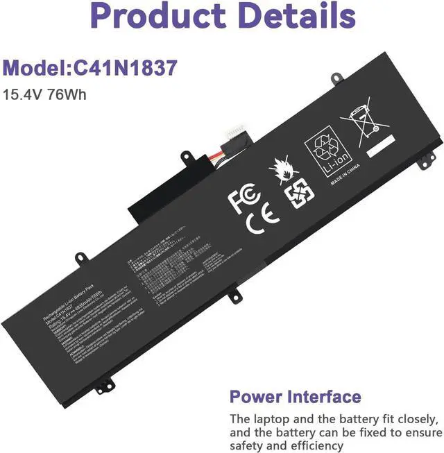 Alt view image 3 of 7 - C41N1837 Laptop Battery for ASUS ROG Zephyrus G15 GA501I GA502 GA502D GA502DU GA502GU GA502IV GU502 GU502DU GX502GW GX532GV GU532GW GU502LU GU502LW GU502LV GX502LXS GX502GV GX502GW 0B200-03380100