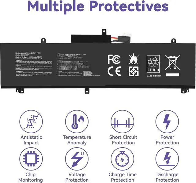 Alt view image 6 of 7 - C41N1837 Laptop Battery for ASUS ROG Zephyrus G15 GA501I GA502 GA502D GA502DU GA502GU GA502IV GU502 GU502DU GX502GW GX532GV GU532GW GU502LU GU502LW GU502LV GX502LXS GX502GV GX502GW 0B200-03380100
