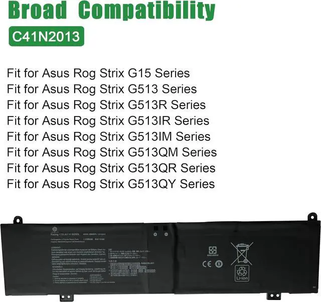 Alt view image 4 of 5 - C41N2013 Laptop Battery Replacement for Asus Rog Strix G15 G513 G513R G513IR G513IM G513QM G513QR G513QY Series Notebook 15.4V 90Wh 5845mAh