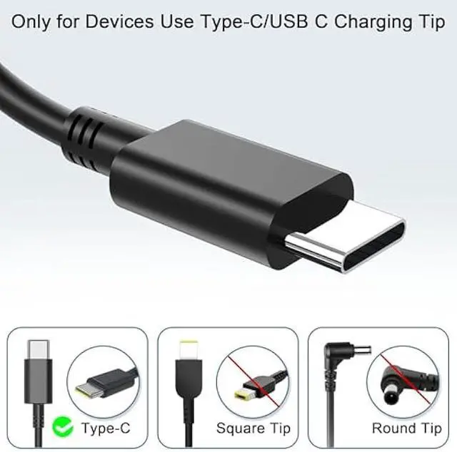 Alt view image 2 of 6 - 65W USB C Laptop Charger Compatible with Dell Chromebook 3100 3110 2-in-1 Latitude 5420 5410 5430 5450 5540 7410 7420 7440 9350 9380 9360 DA65NM190 LA65NM190 Computer AC Adapter