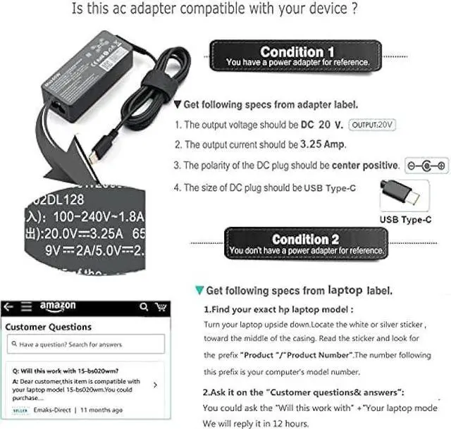 Alt view image 5 of 5 - 65W USB C Laptop Charger Replacement for Lenovo Thinkpad/Yoga/Chromebook, ADLX65YDC2A Lenovo Laptop Charger