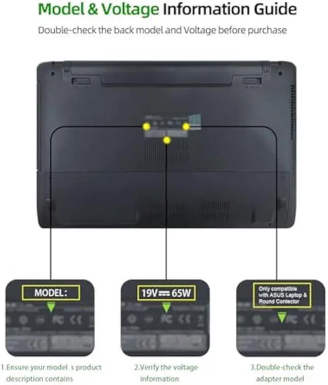 Alt view image 4 of 5 - Dexpt Charger Fit for Asus Laptop with Round Port (UL Safety Certified) - Fit for Vivobook, Zenbook & More Replacement, 65W/45W/33W, LED Indicator, 7.5Ft Power Cable