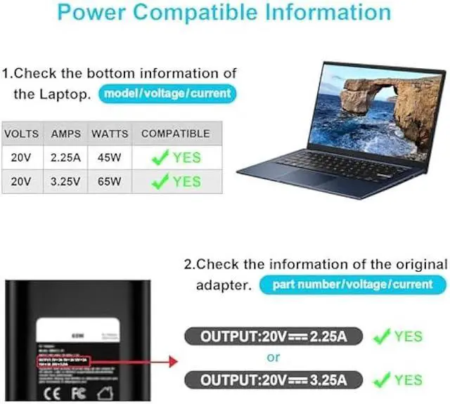 Alt view image 2 of 5 - USB C Laptop Charger Compatible with Dell Laptop Charger 65W 60W Latitude 5420 5520 5450 and XPS Computer Type C Fast Power Adapter