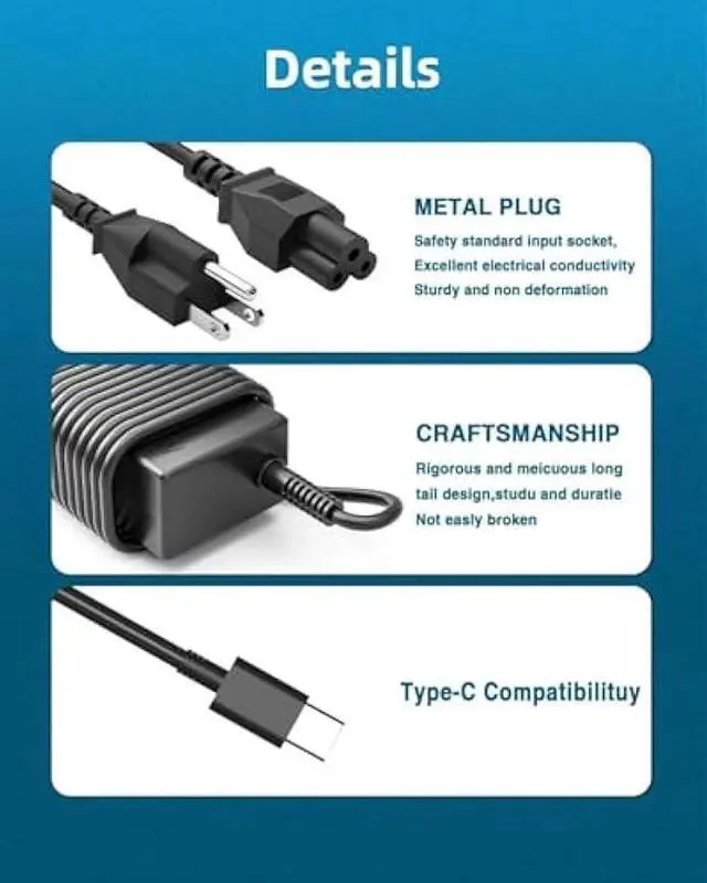 Alt view image 7 of 7 - 45W USB C Laptop Charger for Chromebook X360 14 14A G5 11 11A G6 G7 G8 EE R13 X360 14-ca051wm 14-ca091wm ca061dx 11-ae051wm ae001tu ae027nr 12-c012dx 14-ca060nr,for All USB Type C Laptop