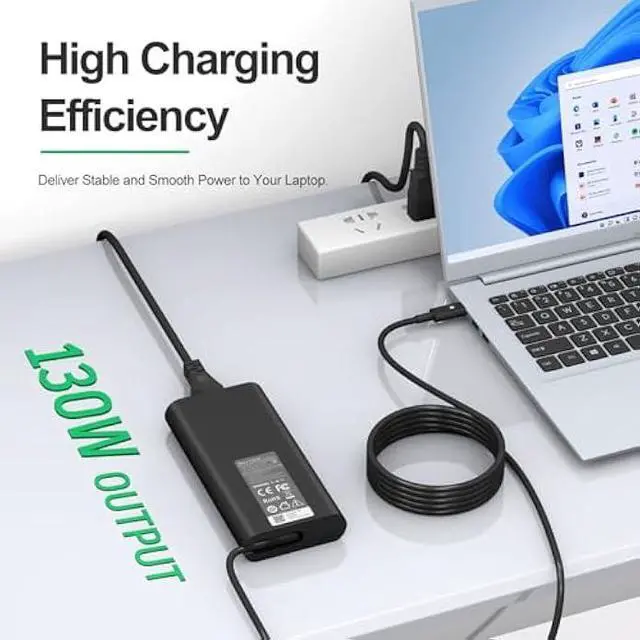 Alt view image 2 of 5 - 130W Laptop Charger USB C Type C Compatible with Dell XPS 15 9575 9520 9510 9500 17 9720 9710 9700 Precision 5530 5550 5560 5570 5750 Latitude 5411 5421 5511 5520 5521 Power Cord