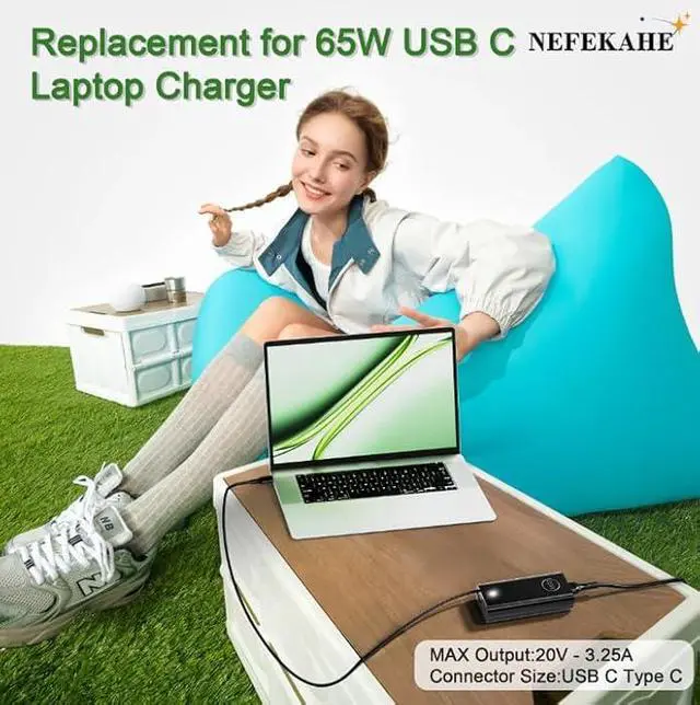Alt view image 6 of 6 - 65W USB C Laptop Charger Compatible with Dell Chromebook 3100 3110 2-in-1 Latitude 5420 5410 5430 5450 5540 7410 7420 7440 9350 9380 9360 DA65NM190 LA65NM190 Computer AC Adapter