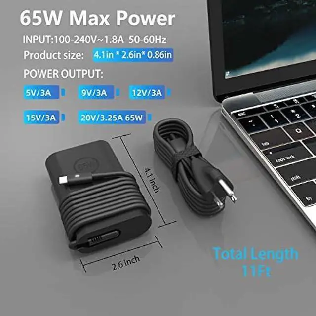 Alt view image 2 of 5 - 65W 45 Watt AC Adapter Compatible with Dell Laptop Charger USB C Computer Latitude 5420 7420 5540 5440 3540 7440 5450 5430 5520 5530 7430 E5430 E5440,XPS 13 Type C Power Cord
