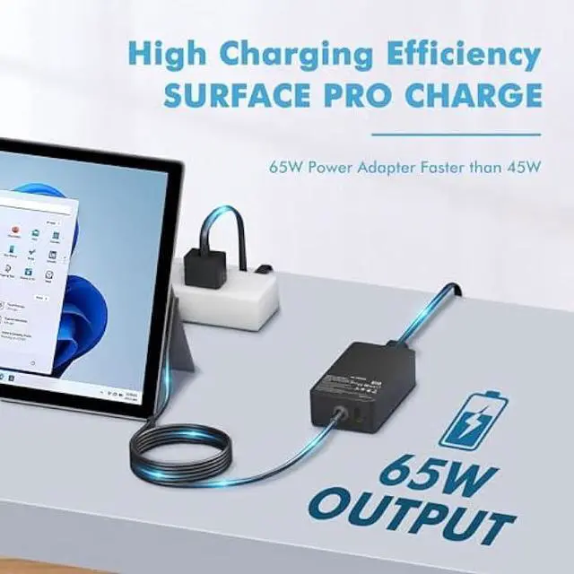 Alt view image 2 of 5 - 65W Surface Pro Laptop Charger Compatible with Microsoft Surface Pro 9 8 7 6 5 4 3 X Power Adapter,Surface Laptop 1 2 3,Compatible with Both Microsoft Surface Book Laptop/Tablet