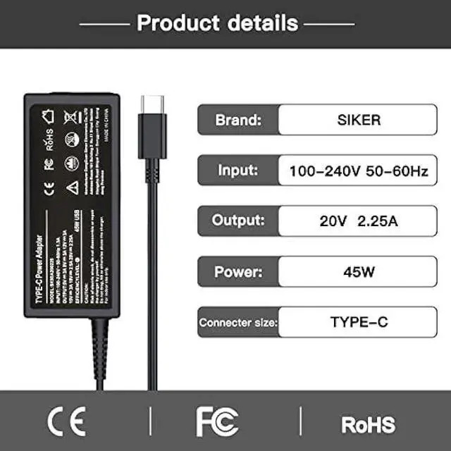 Alt view image 3 of 7 - 45W Type C USB C Charger Adapter for HP Chromebook X360 14-CA000 11-ae000 14-ca051wm 14-ca052wm 14-ca091wm ca061dx,11-ae051wm 11-ae001tu 11-ae027nr;12-c012dx 918337-001 844205-850 28769-001