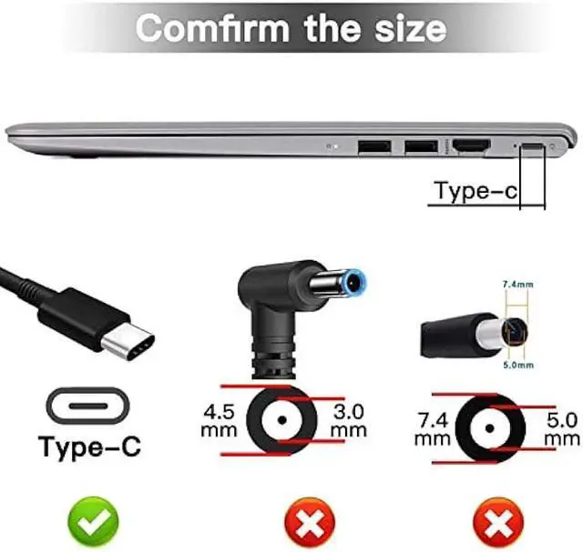 Alt view image 2 of 7 - 45W Type C USB C Charger Adapter for HP Chromebook X360 14-CA000 11-ae000 14-ca051wm 14-ca052wm 14-ca091wm ca061dx,11-ae051wm 11-ae001tu 11-ae027nr;12-c012dx 918337-001 844205-850 28769-001