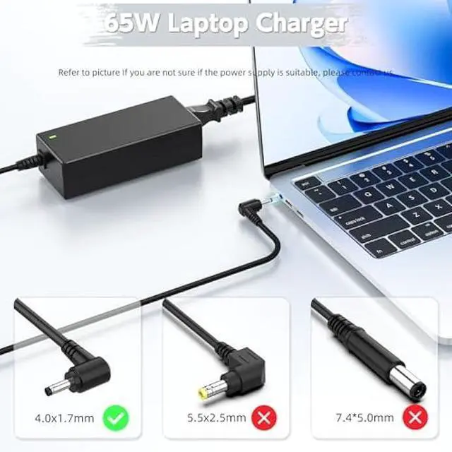 Alt view image 2 of 7 - 65W Laptop Charger Compatible with Lenovo IdeaPad 1 3 5, Flex 4 5 6, V14 V15 V17 Series, IdeaPad 110 110s 320 330 330s 520 530s 710s L340 S145 S340 S540; Chromebook N22 N23 N42 Power Supply Cord