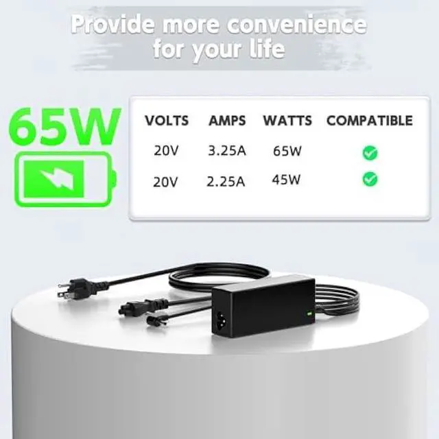 Alt view image 3 of 7 - 65W Laptop Charger Compatible with Lenovo IdeaPad 1 3 5, Flex 4 5 6, V14 V15 V17 Series, IdeaPad 110 110s 320 330 330s 520 530s 710s L340 S145 S340 S540; Chromebook N22 N23 N42 Power Supply Cord