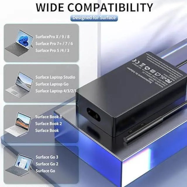 Alt view image 2 of 5 - Surface Pro Laptop Charger 65W Power Adapter for Microsoft Surface Pro 3/4/5/6/7/8/9/X, Windows Surface Laptop 6/5/4/3/2/1, Surface Book 3/2/1, Surface Go Tablet, 6.5FT Power Cord