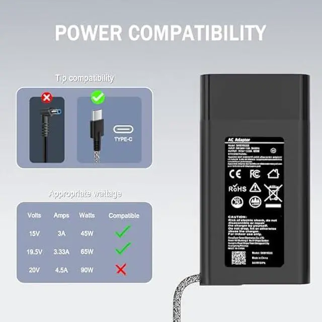 Alt view image 3 of 7 - 2025 New Slim 65W USB C Laptop Charger Replacement for HP Laptop Charger Elitebook x360 Pavilion Spectre Envy Elite x2 Computer Travel Type C Braided Cable Power Cord Ac Adapter