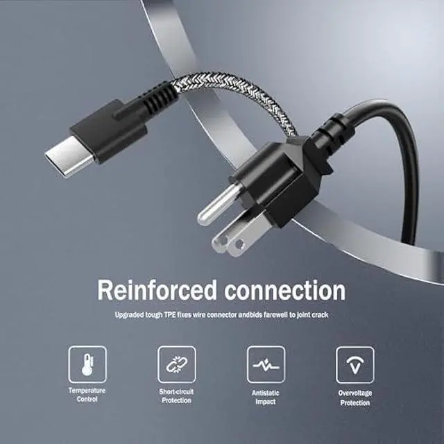 Alt view image 7 of 7 - 2025 New Slim 65W USB C Laptop Charger Replacement for HP Laptop Charger Elitebook x360 Pavilion Spectre Envy Elite x2 Computer Travel Type C Braided Cable Power Cord Ac Adapter