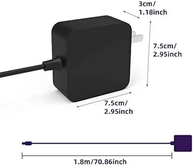 Alt view image 4 of 6 - LAP POW USB C Laptop Charger 65W Compatible with Samsung Chromebook 4 4+ Galaxy Book Pro 360 Notebook 7 9 Pro Galaxy Tab, XE521QAB XE520QAB XE513C24 XE350XBA NP950QDB NP930XDB W18-065N1E