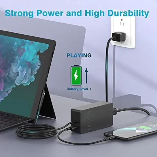Alt view image 3 of 7 - 127W Charger for Microsoft Surface Book 3, Compatible with 102W Surface Book 2, 1, Laptop Studio 2, 1, Power Adapter for Windows Surface Pro/Laptop/Go, 10FT Cable with Powerful Magnetic Plug, LED