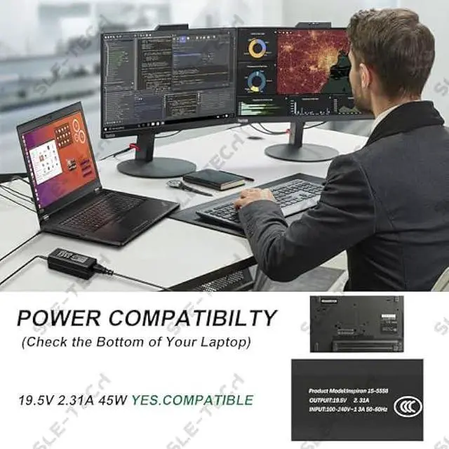 Alt view image 2 of 6 - SLE-TECH 45W AC Adapter Charger Compatible with Dell Inspiron 15 3000 500015-3552 3555 3558 3565 3567 5551 5552 5555 5558 5559 5565 5567 5568 5578 7558 7568 7569 7579
