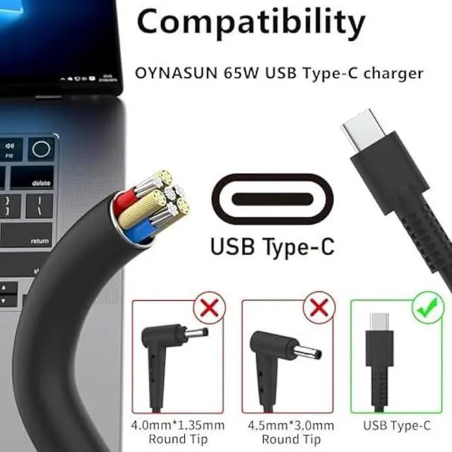 Alt view image 3 of 6 - 65W USB-C Laptop Charger Compatible with Asus Zenbook Series Laptops.