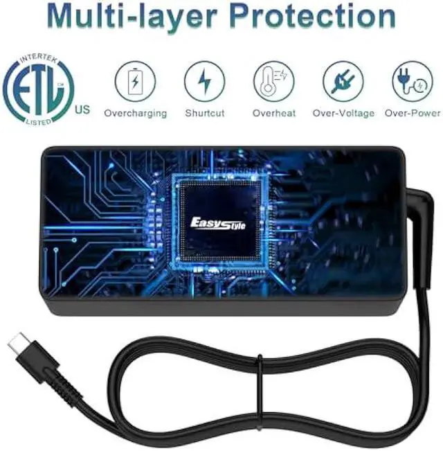 Alt view image 5 of 7 - USB C Laptop Charger 100W, Fast PD 3.0 Power Adapter with 6.6ft Cable, Universal Compatible with Lenovo Thinkpad HP MacBook Dell Asus Acer and All USB-C Device  Travel Friendly, CE/FCC/ETL Certified