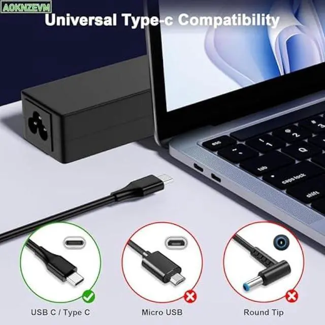 Alt view image 2 of 5 - Universal 45W Chromebook Charger USB-C Laptop Charger Compatible with HP Dell Lenovo Acer Asus Google Series Type C Fast Charging Power