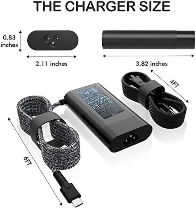 Alt view image 3 of 7 - Original Replacement New Version 65W HP USB C Laptop Charger for HP Elitebook x360, Spectre X360, HP Chromebook, Elite x2, ProBook, Split x2, Pavilion, Envy Travel AC Power Supply Adapter