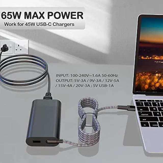 Alt view image 4 of 7 - Original Replacement New Version 65W HP USB C Laptop Charger for HP Elitebook x360, Spectre X360, HP Chromebook, Elite x2, ProBook, Split x2, Pavilion, Envy Travel AC Power Supply Adapter