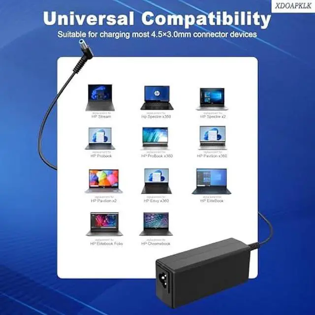 Alt view image 4 of 7 - 65W 45W Laptop Charger Compatible with HP Pavilion x360 14 15 17, Stream 11 13 14, Notebook, Elitebook, ProBook Series Smart Blue Tip AC Adapter with Power Cord 4.5mm x 3.0mm