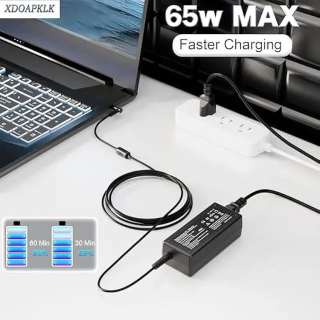 Alt view image 6 of 7 - 65W 45W Laptop Charger Compatible with HP Pavilion x360 14 15 17, Stream 11 13 14, Notebook, Elitebook, ProBook Series Smart Blue Tip AC Adapter with Power Cord 4.5mm x 3.0mm