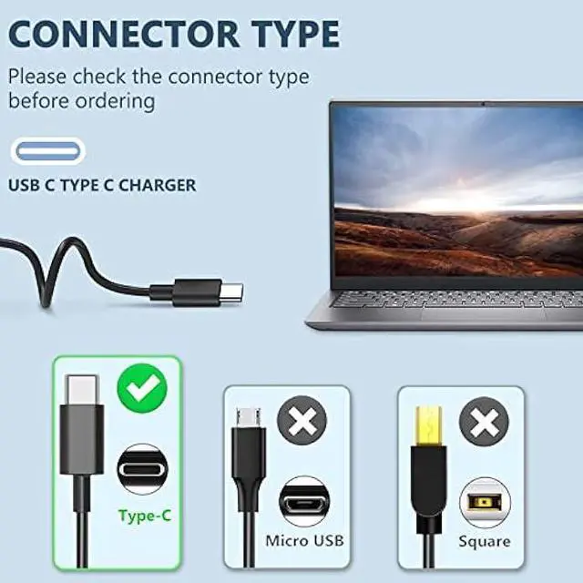 Alt view image 7 of 7 - USB C Laptop Charger, 100W AC Laptop Power Adapter Replacement for Lenovo, ThinkPad, HP, Asus, Acer, MacBook, MSI, Dell,Toshiba,Universal Chromebooks Type C Power Cord