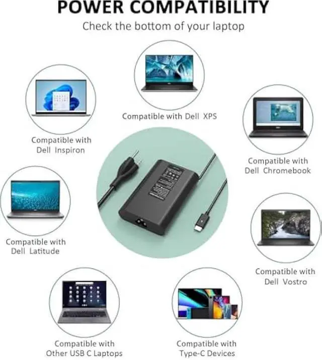 Alt view image 5 of 7 - 2025 New 65W USB C Replacement for Dell Laptop Charger Latitude 5520 5420 5540 7420 chromebook 3100 Cord Type c Dell AC Adapter Power Cord Computer Charger