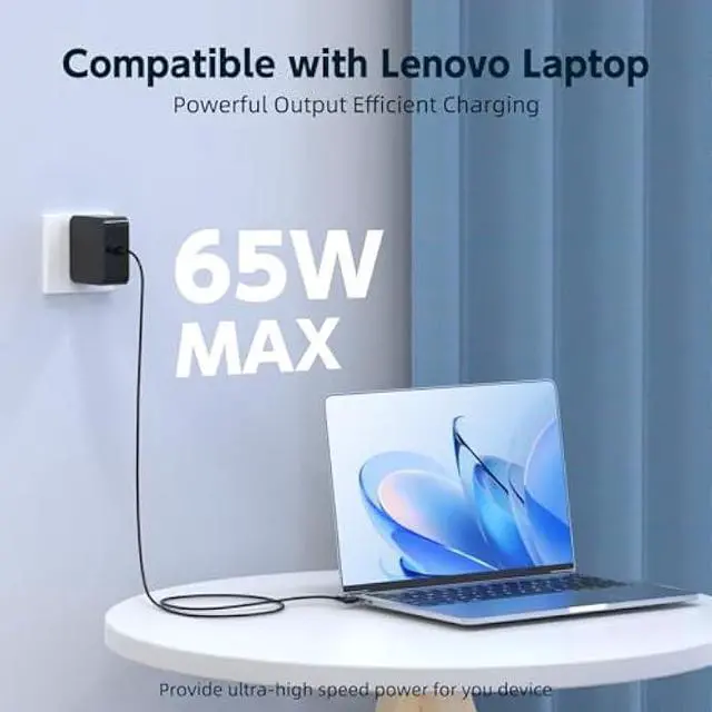 Alt view image 2 of 5 - ROLADA 65W Laptop Charger Compatible with Lenovo Ideapad 1 3 5 1-14 1-15 1-17 3-14 3-15 5-14, Flex 4 5 6 14 15, Ideapad 100 120S 130 S130 310 320 S340 510 520 710S L340 Power Supply Adapter