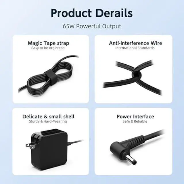 Alt view image 5 of 5 - ROLADA 65W Laptop Charger Compatible with Lenovo Ideapad 1 3 5 1-14 1-15 1-17 3-14 3-15 5-14, Flex 4 5 6 14 15, Ideapad 100 120S 130 S130 310 320 S340 510 520 710S L340 Power Supply Adapter