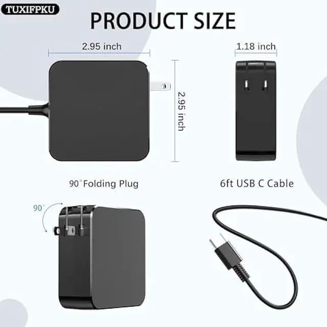 Alt view image 4 of 5 - 65W USB C Charger Type C Power Adapter Compatible with ASUS Zenbook Mac Book Pro Lenovo Dell Latitude Huawei Matebook HP Spectre Acer Steam Deck and Any Type C Laptop or Smart Phone