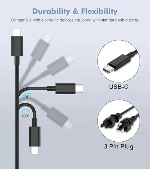 Alt view image 5 of 7 - USB C Laptop Charger 100W, USB-C Charger PD Fast Charging for Asus ROG Flow Acer HP Lenovo ThinkPad MacBook Computer Tablet Chargers Adapter Type C Cord Power Supply fit 15W 45W 27W 65W 100W