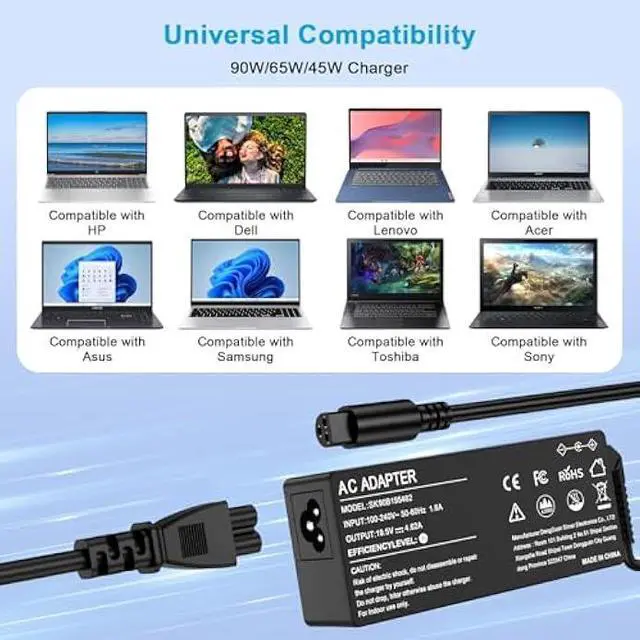 Alt view image 3 of 6 - 90W 65W Universal AC Adapter Laptop Charger Replacement for Lenovo HP Dell Asus Samsung IBM Toshiba Sony Fujitsu Gateway Computer Power Cord Supply AC Adapter with 16 Tips