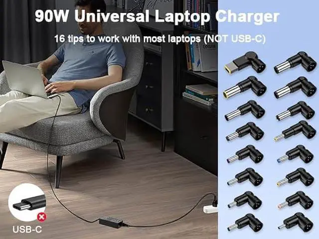 Alt view image 4 of 6 - 90W 65W Universal AC Adapter Laptop Charger Replacement for Lenovo HP Dell Asus Samsung IBM Toshiba Sony Fujitsu Gateway Computer Power Cord Supply AC Adapter with 16 Tips