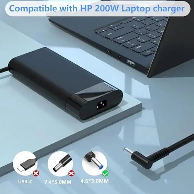 Alt view image 2 of 7 - High Power 200W Omen Charger Compatible with HP OMEN 15 17 Victus Gaming Laptop 15 17 ZBook 17 15 15u Studio G9 G10 17-ab 17-cd 16-a 16-ab 15-cb 15-dk 15-bc 15-ec 15-cx TPN-DA10 Power Cord