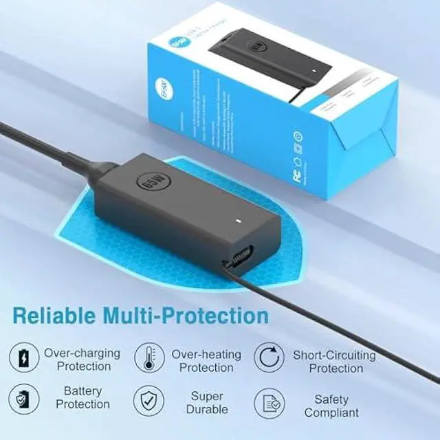 Alt view image 4 of 6 - Laptop Charger for Dell Latitude XPS 13 12 Insprion 13 14 15 16 Chromebook Precision 9305 7420 5540 5520 5450 5420 etc. Universal Slim 65W 45W USB C Power Adapter with LED, Original Quality, 10FT Cord