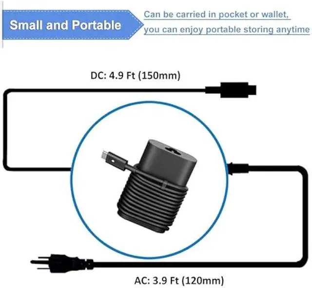 Alt view image 5 of 5 - 65W USB-C Latitude Charger fit for Dell Latitude 3420 3540 5550 5520 5420 5430 5440 5340 5320 5630 5640 7440 7430 7420 7410 7370 7390 2-in-1, Dell XPS 13 9350 Type-C Adapter