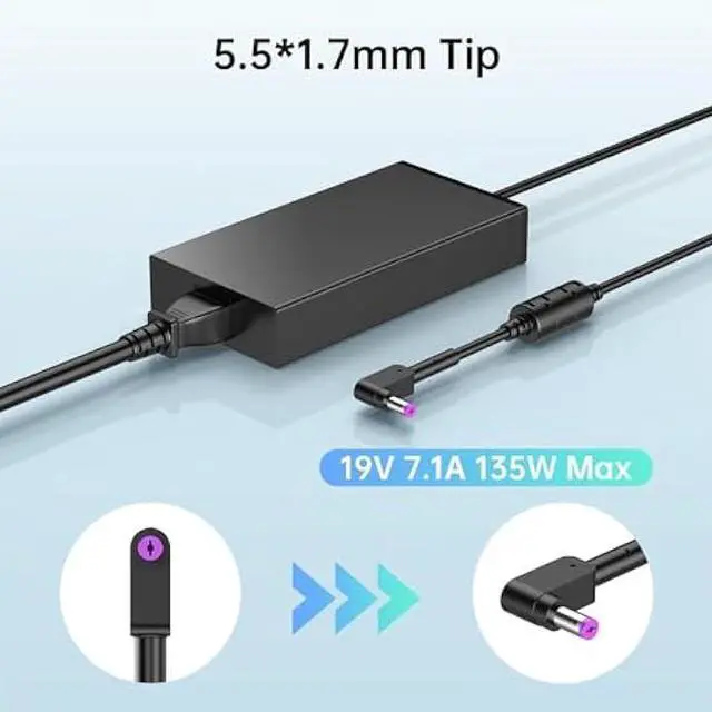Alt view image 2 of 4 - 19V 7.1A 135W Charger Fit for Acer Nitro V15 V14 V16, ANV15 ANV14 ANV16, Nitro 5 Gaming Laptop, 135 Watt PA-1131-16/26 Power Adapter