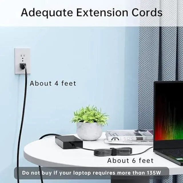 Alt view image 3 of 4 - 19V 7.1A 135W Charger Fit for Acer Nitro V15 V14 V16, ANV15 ANV14 ANV16, Nitro 5 Gaming Laptop, 135 Watt PA-1131-16/26 Power Adapter