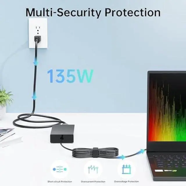 Alt view image 4 of 4 - 19V 7.1A 135W Charger Fit for Acer Nitro V15 V14 V16, ANV15 ANV14 ANV16, Nitro 5 Gaming Laptop, 135 Watt PA-1131-16/26 Power Adapter