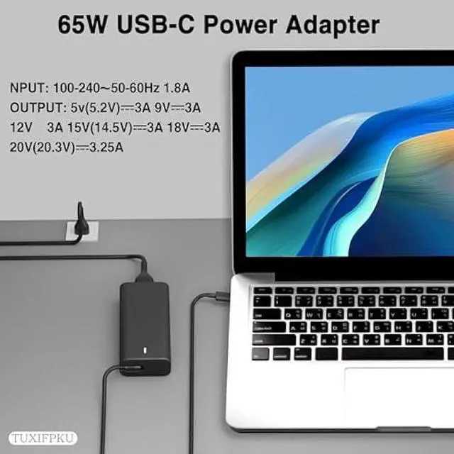Alt view image 5 of 5 - 65W USB C Laptop Charger Compatible with Dell Latitude 5420 5520 5530 5550 5540 5430 5450 5440 7420 2-in-1 7430 7440 Inspiron 14 2-in-1 Chromebook 3100 XPS 13 60W Type C Power Cord