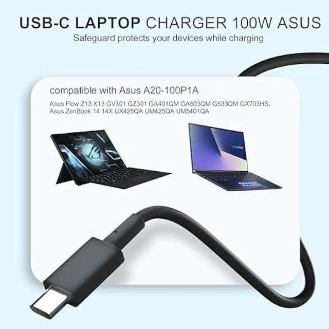 Alt view image 6 of 7 - 100W USB-C Charger Compatible for ASUS Laptops - Fit for ASUS ROG A20-100P1A, Flow Z13 X13, 100W PD Fast Charging for ROG Flow Acer HP Lenovo Type C Adapter, Fit for 90W 65W 45W 27W 15W